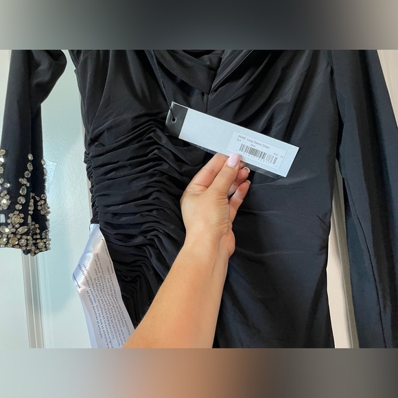 Mac Duggal Women's leena Foldover Long Sleeve Jeweled Midi Dress - Picture 13 of 14